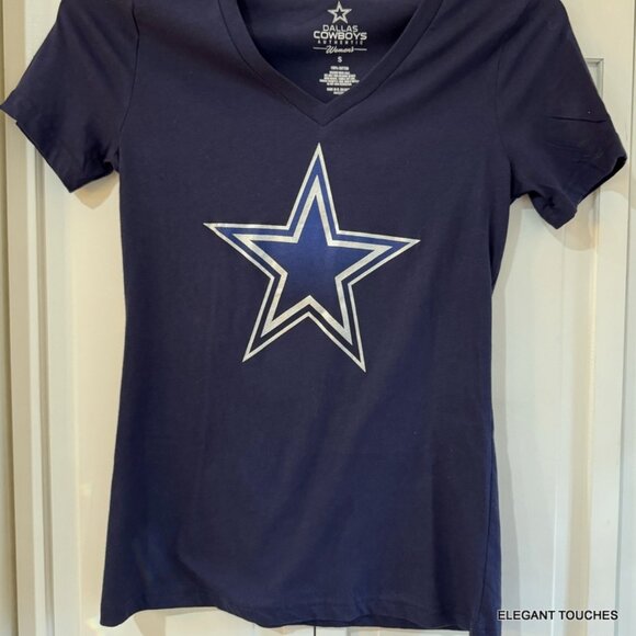 Dallas Cowboys Women's T Shirt Top S Blue V-Neck Soft Knit Licensed NFL Tee - Picture 4 of 6